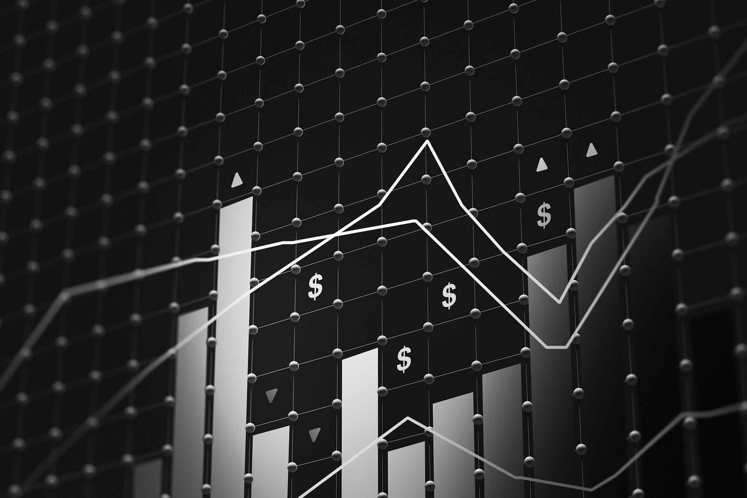 Line and bar charts displaying SaaS pricing metrics with dollar signs, illustrating revenue growth comparison between subscription and usage-based pricing models